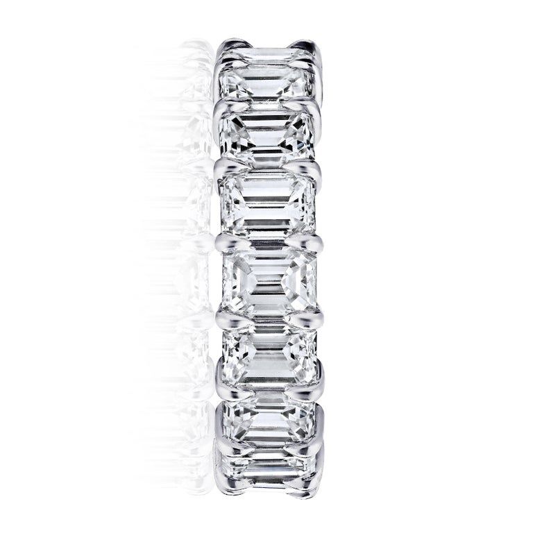 Women's or Men's GIA Certified 5 Carat Emerald Cut Diamond Ring Platinum Eternity Band For Sale