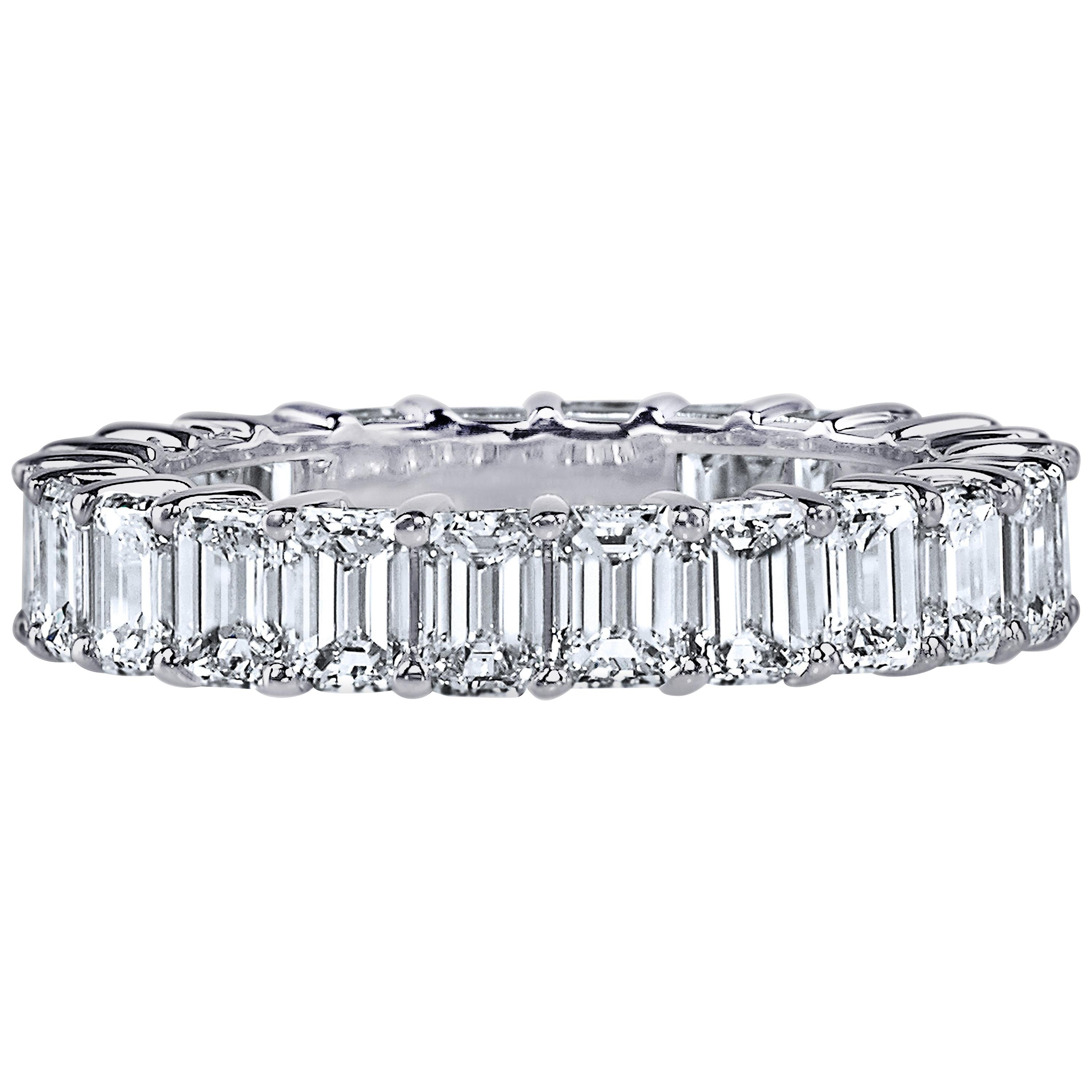 GIA Certified 5 Carat Emerald Cut Diamond Ring Platinum Eternity Band