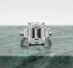 GIA Certified 5 Carat Emerald Cut Diamond Three-Stone Platinum Ring
