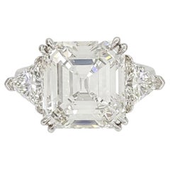 GIA Certified 5 Carat Emerald Cut Diamond Trillion Side Ring
