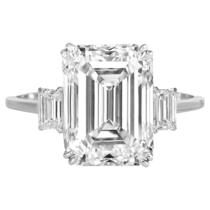 GIA Certified 5 Carat Emerald Cut Three Stone Diamond Engagement Ring