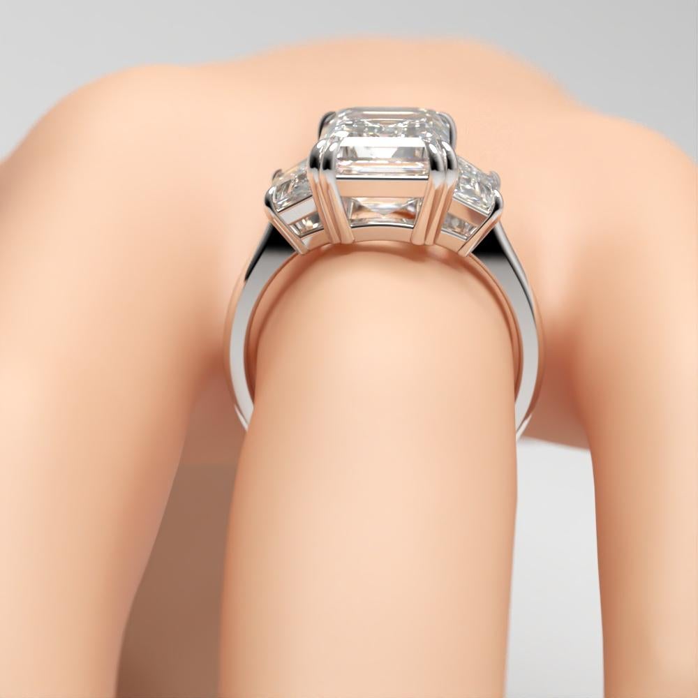 Women's or Men's GIA Certified 5 Carat Emerald Cut Three Stone Diamond Ring For Sale