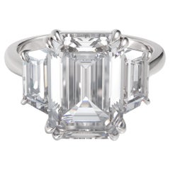 GIA Certified 5 Carat Emerald Cut Three Stone Diamond Ring