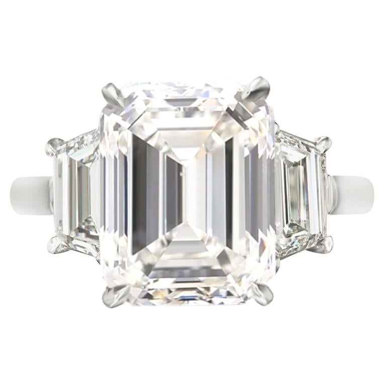 GIA Certified 5 Carat Emerald Cut Three Stone Engagement Ring