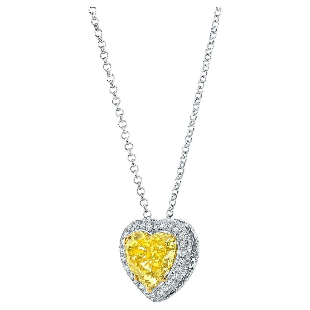 Modern GIA Certified 5 Carat Fancy Brownish Yellow Heart Shape Diamond Pendant Necklace For Sale