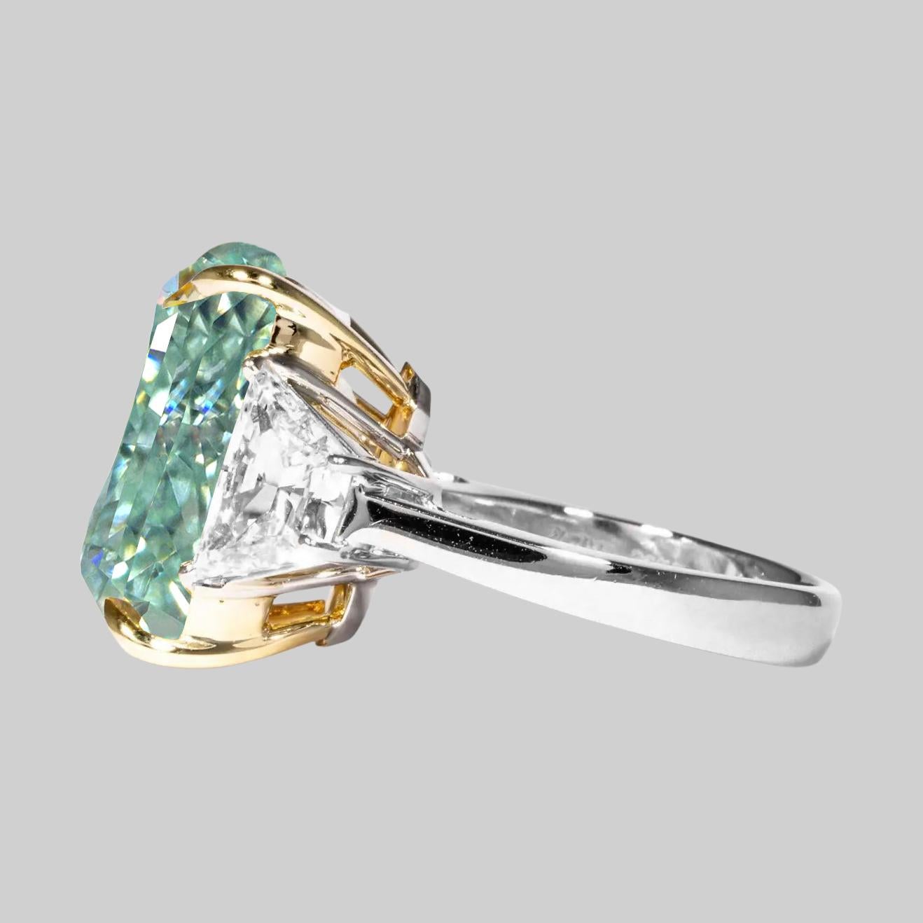 Modern GIA Certified 5 Carat Fancy Intense Bluish Green Cushion Cut Diamond Ring For Sale