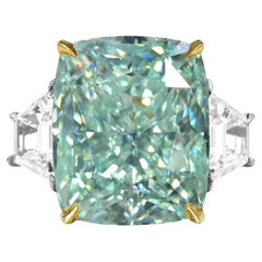 GIA Certified 5 Carat Fancy Intense Bluish Green Cushion Cut Diamond Ring