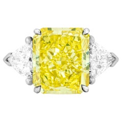 GIA Certified 5 Carat Fancy Intense Yellow Radiant Cut Diamond Solitaire Ring