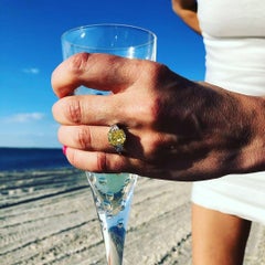 GIA Certified 5 Carat Fancy Light Yellow Cushion Diamond Ring