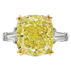 GIA Certified 5 Carat Fancy Light Yellow Cushion Diamond Ring Made in Italy