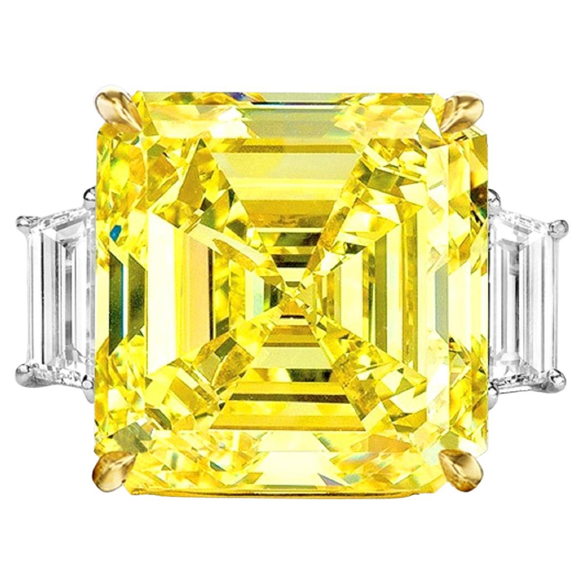 GIA Certified 5 Carat Fancy Vivid Yellow Asscher Square Diamond Ring
