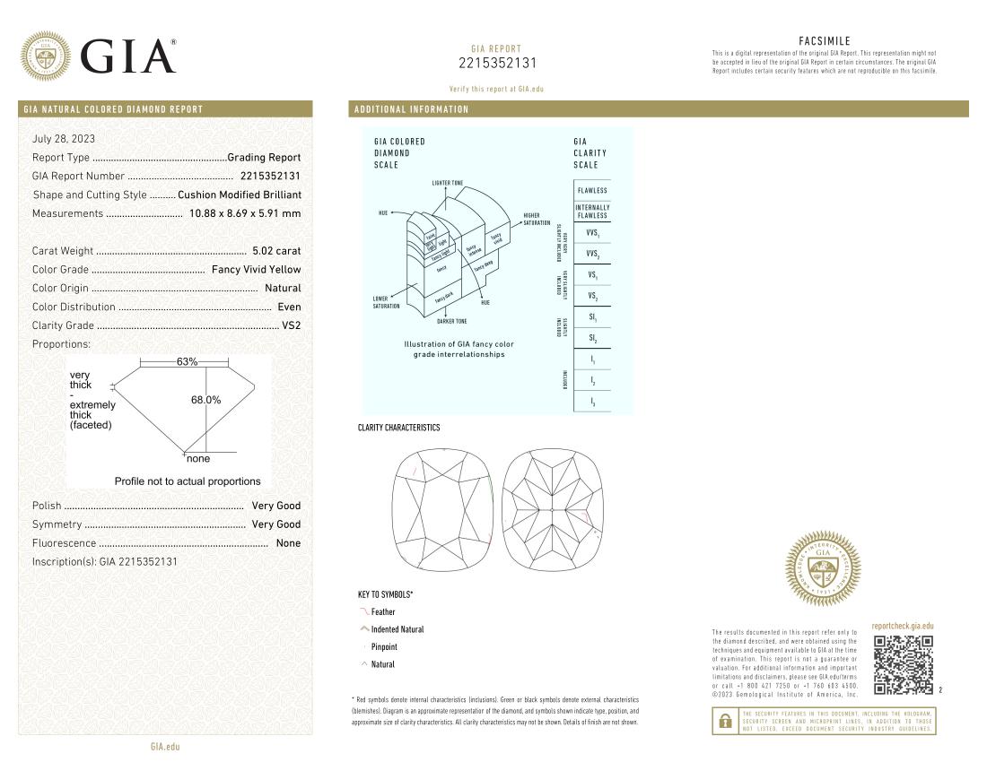 Taille coussin Bague en diamant coussin certifié GIA de 5 carats de couleur jaune Vivid Diamonds, fabriquée en Italie en vente