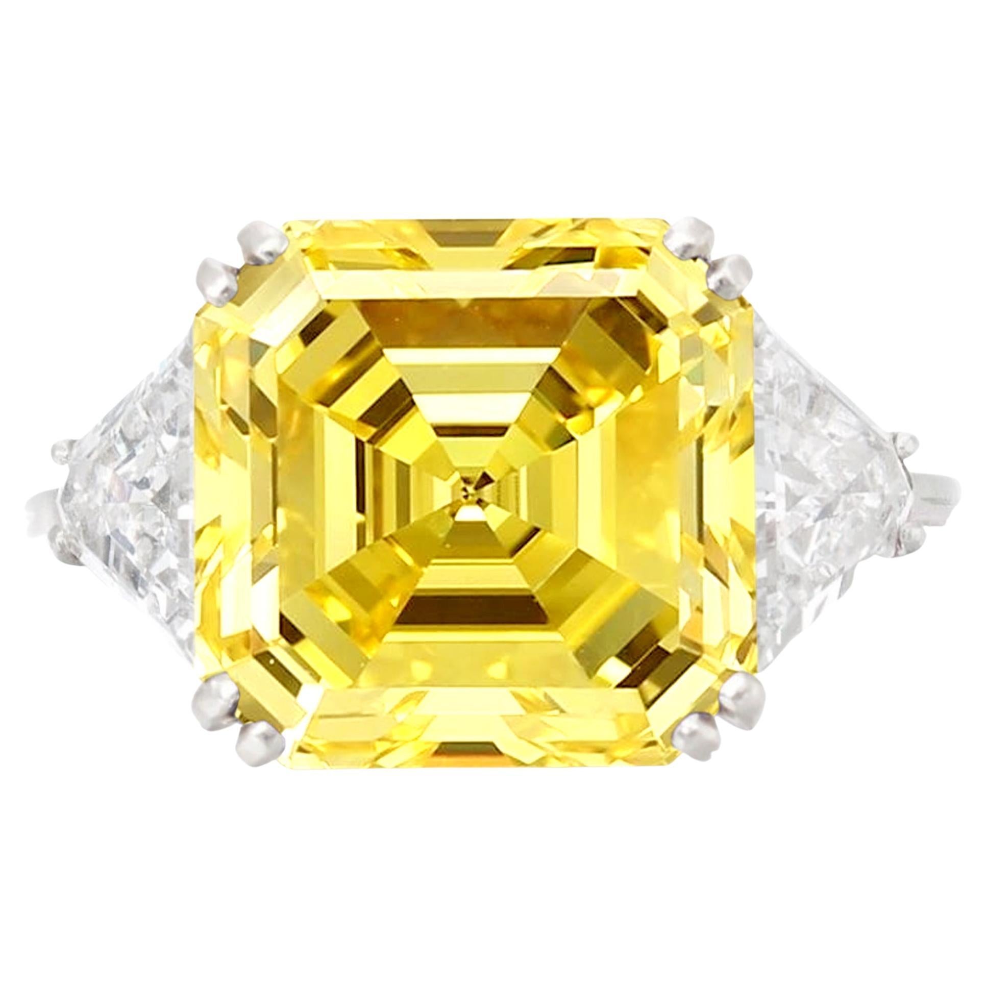 GIA Certified 5 Carat Fancy Yellow Asscher Cut Diamond Engagement Ring For Sale