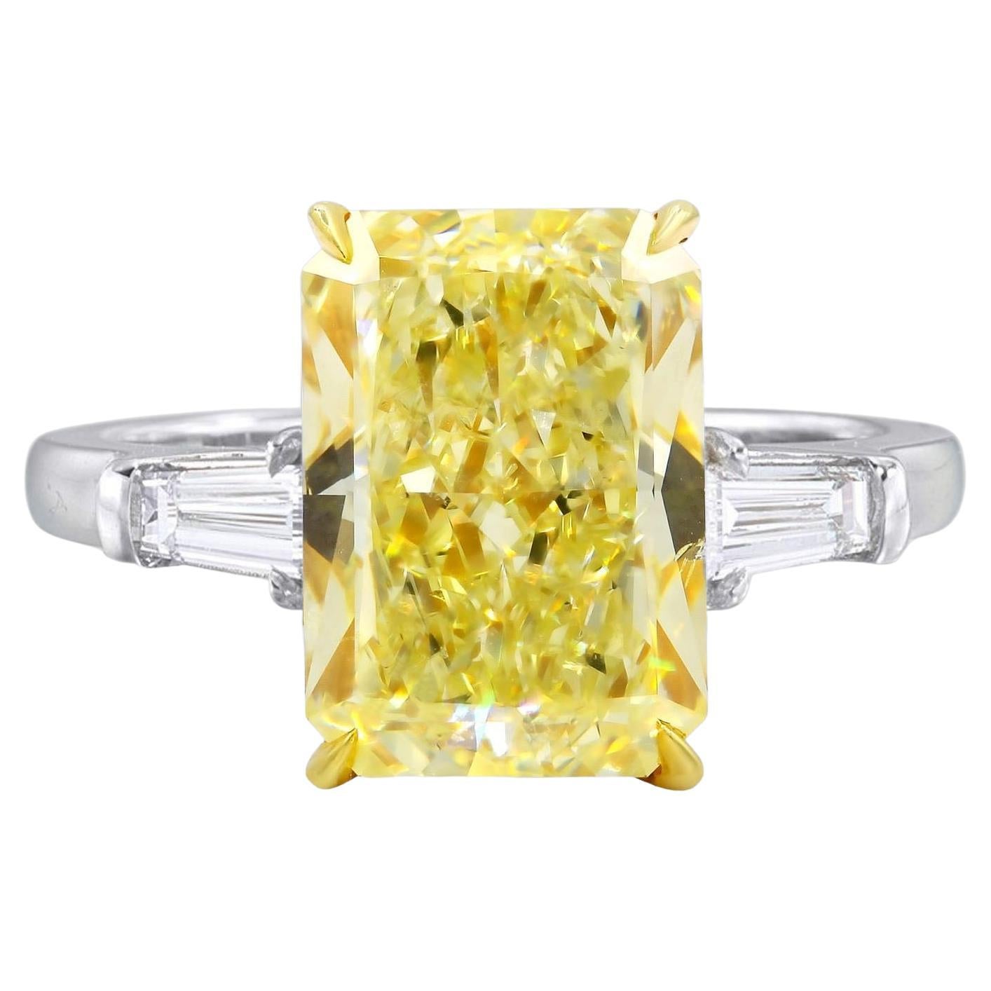 GIA Certified 5 Carat Fancy Yellow Diamond Internally Flawless Clarity Ring