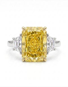 GIA Certified 5 Carat Fancy Yellow Diamond Three-Stone Ring