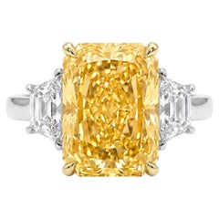 GIA Certified 5 Carat Fancy Yellow Diamond Three-Stone Ring