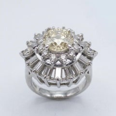 GIA Certified 5 Carat Fancy Yellow Old European Diamond Halo Platinum Ring