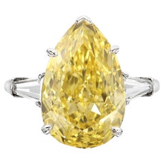GIA Certified 5 Carat Fancy Light Yellow Pear Diamond Platinum Engagement Ring