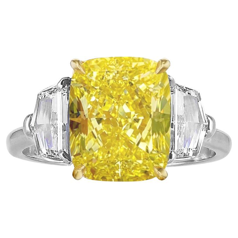 GIA Certified 5 Carat Fancy Yellow Radiant Cut Diamond Ring