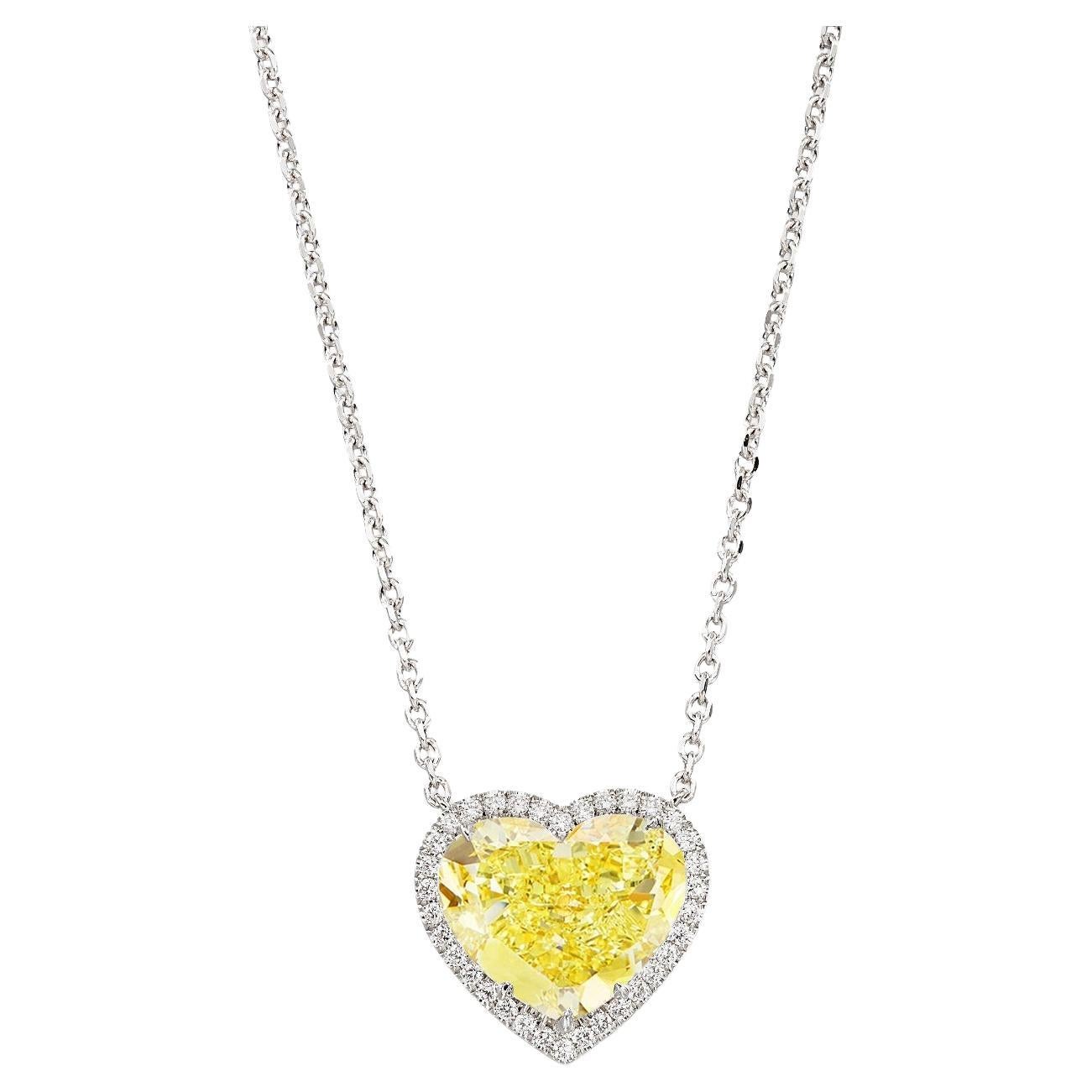 GIA Certified 5 Carat Heart Cut Diamond Fancy Yellow Necklace