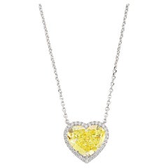 GIA Certified 5 Carat Heart Cut Diamond Fancy Yellow Necklace
