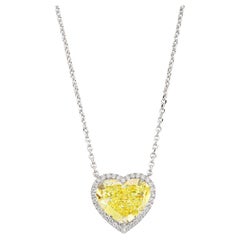 GIA Certified 5 Carat Heart Shape Fancy Yellow Diamond Pendant Necklace