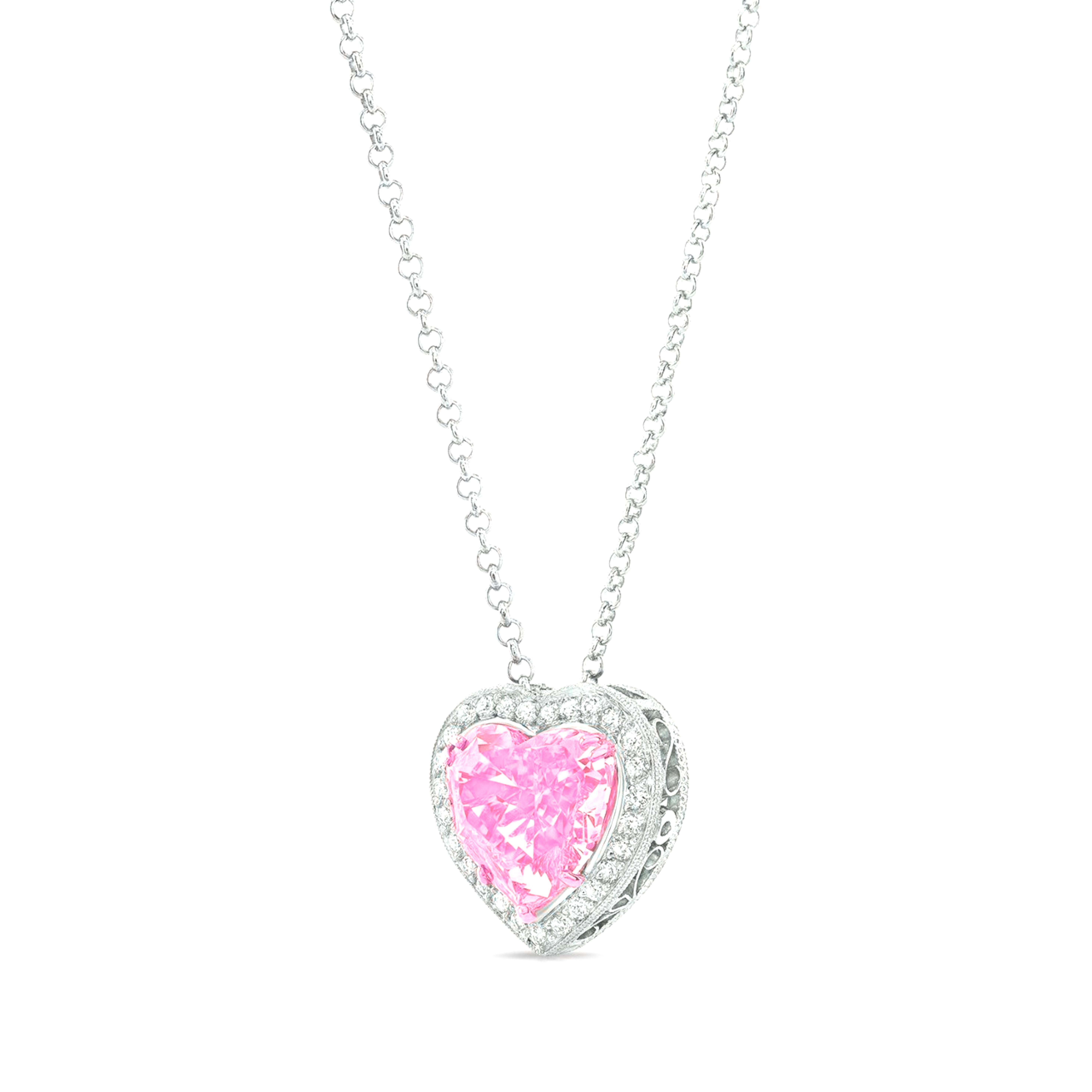 Collier pendentif en forme de cœur en saphir rose non traité de 5 carats certifié GIA Neuf - En vente à Chicago, IL