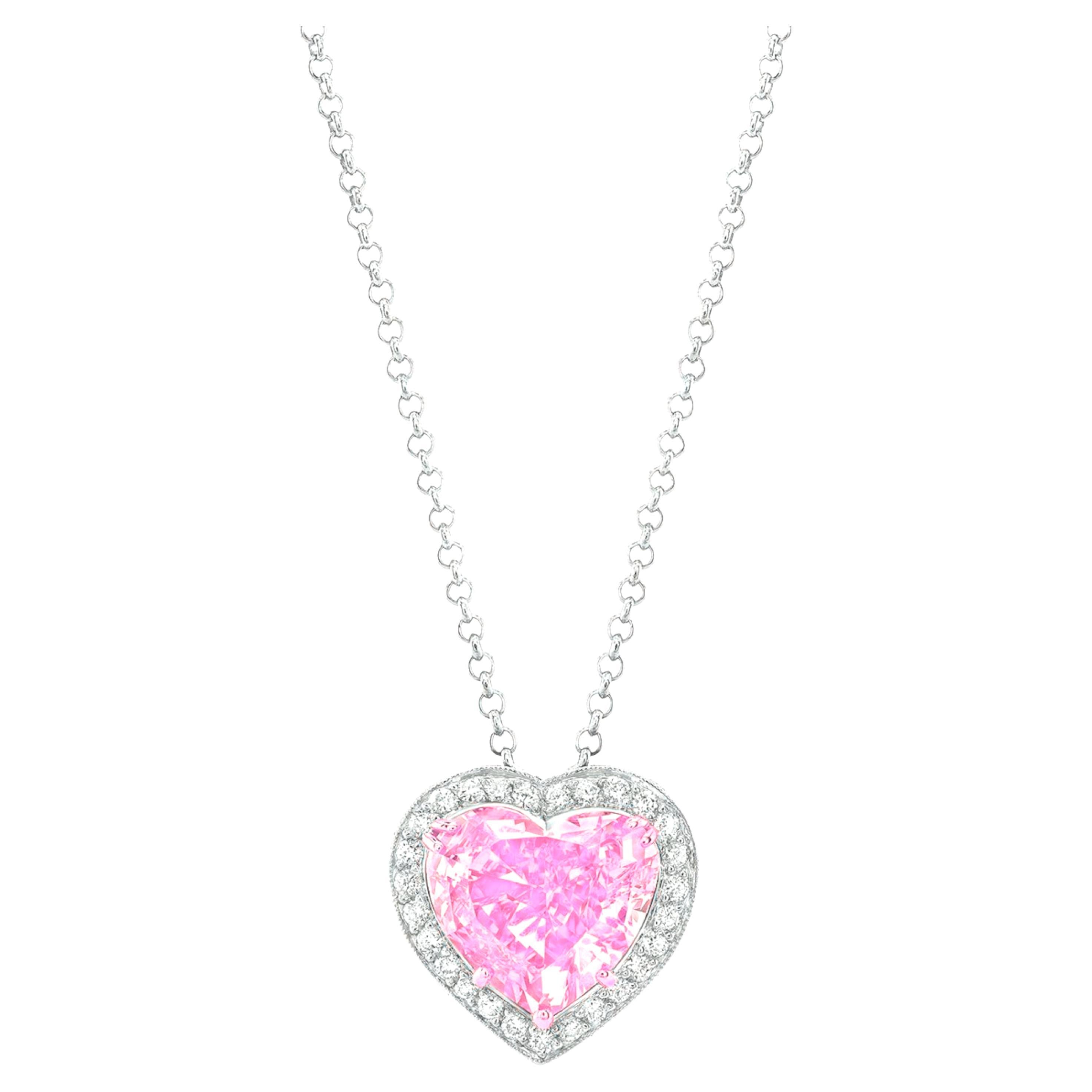 GIA Certified 5 Carat Heart Shape Pink Sapphire Untreated Pendant Necklace