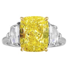 GIA Certified 5 Carat Internally Flawless Fancy Yellow Cushion Cut Diamond Ring