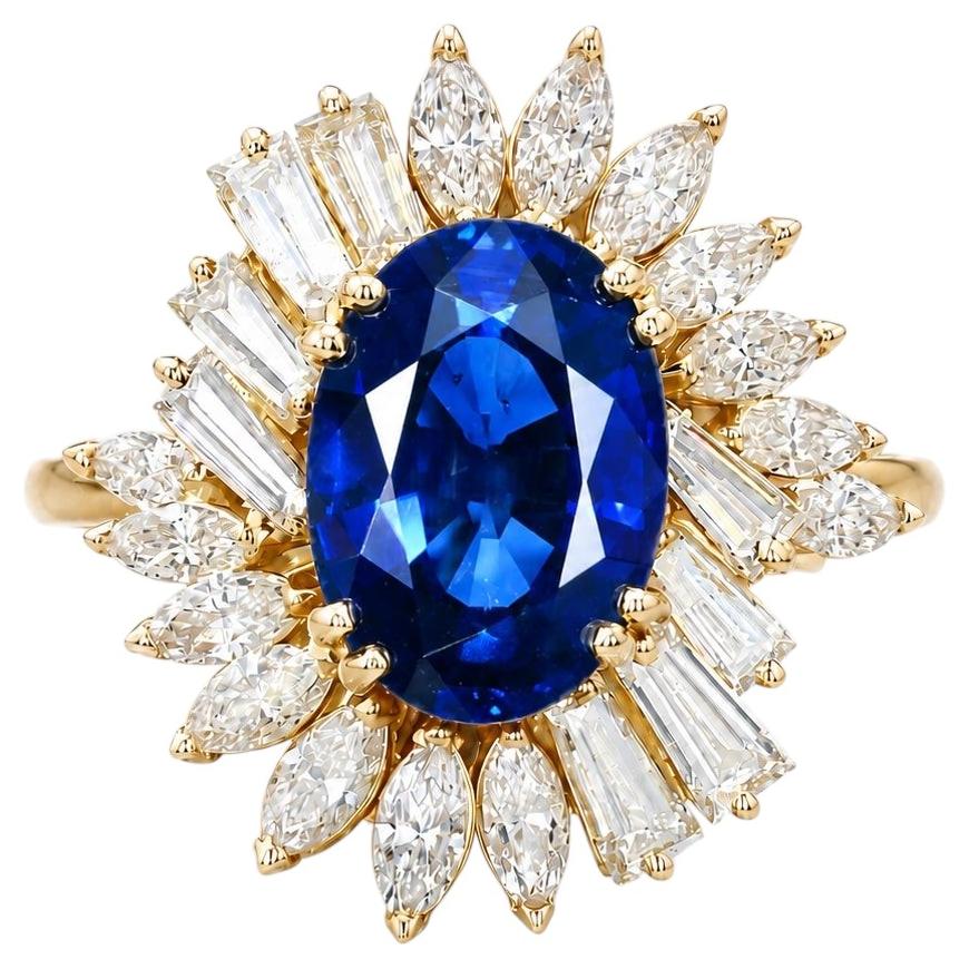 GIA certified 5 Carat Natural Royal Blue Sapphire & Diamond Ring