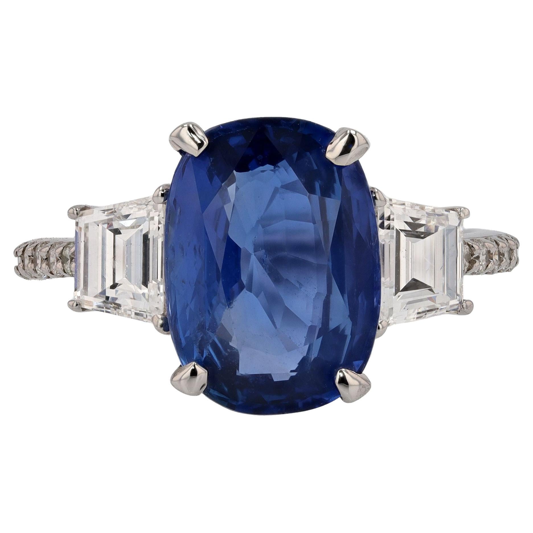 GIA Certified 5 Carat No Heat Burmese Sapphire Engagement Ring For Sale