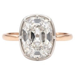 GIA Certified 5 Carat Old Mine Cut Diamond Solitaire Gold Ring