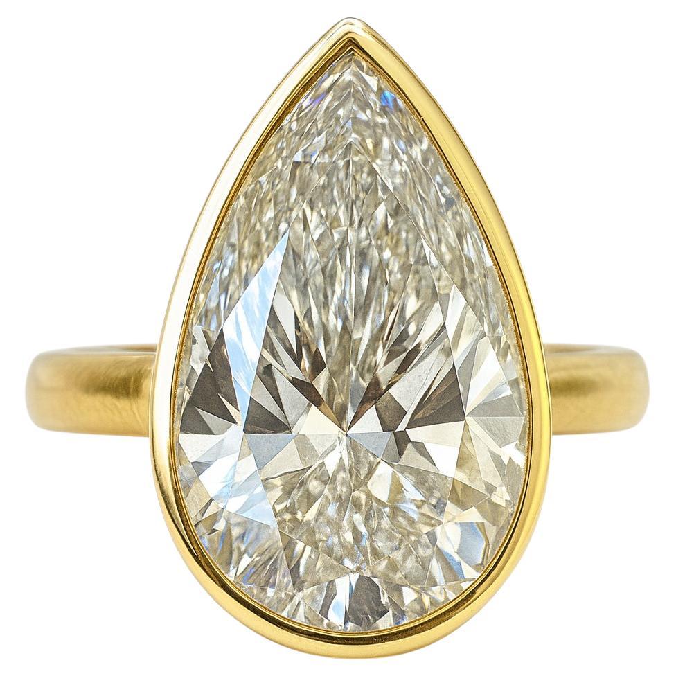GIA Certified 5 Carat Pear Brilliant Cut Diamond Bezel Set Ring For Sale