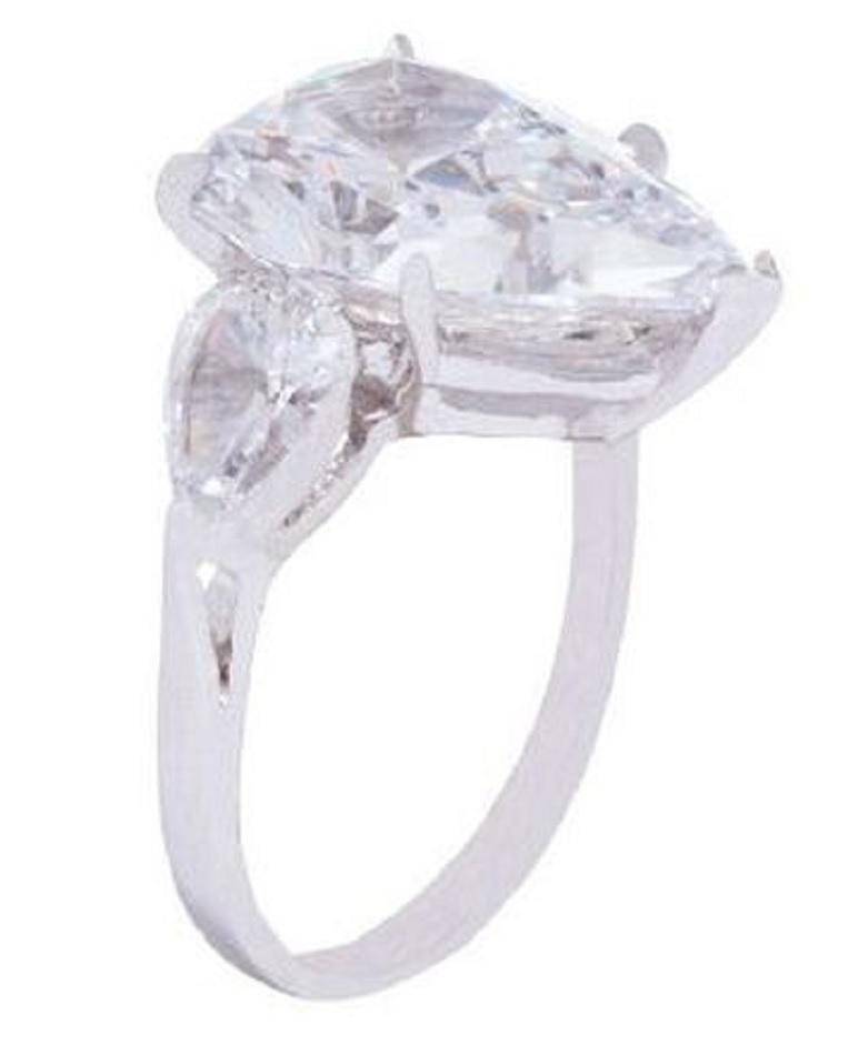 GIA Certified 5 Carat Pear Cut Diamond Ring plus two side pear cut diamonds of 1 carat in total