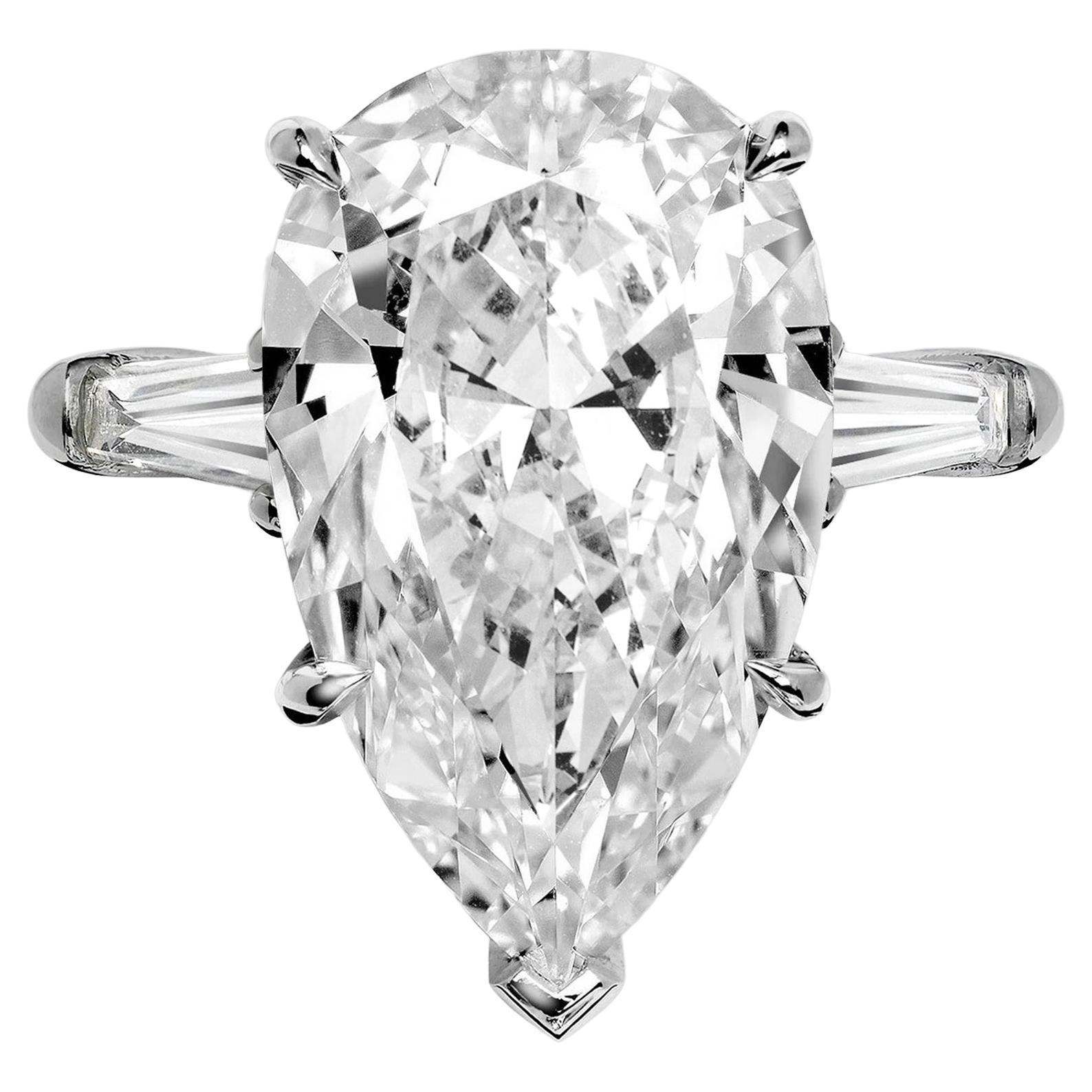 GIA Certified 5.03Carat Pear Cut Diamond F Color IF Clarity Platinum Ring