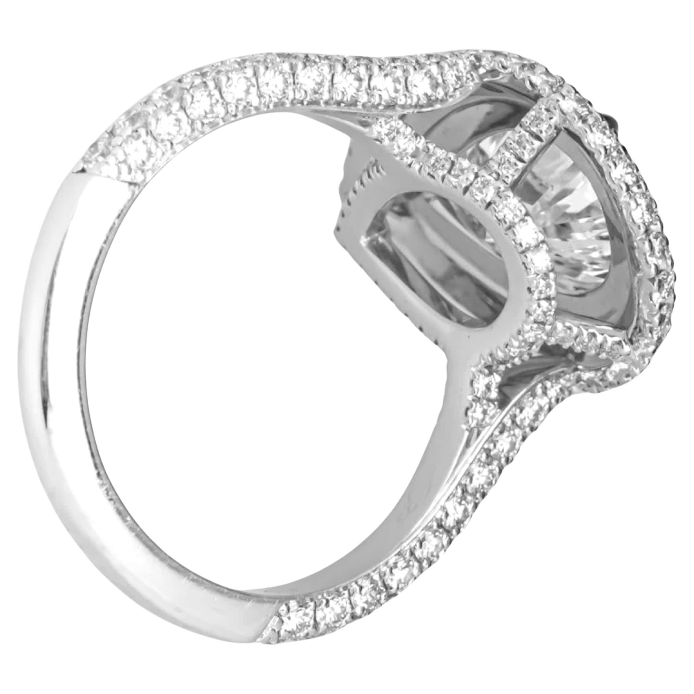 Contemporary GIA Certified 5 Carat Pear Cut E Color 18K White Gold Diamond Ring For Sale