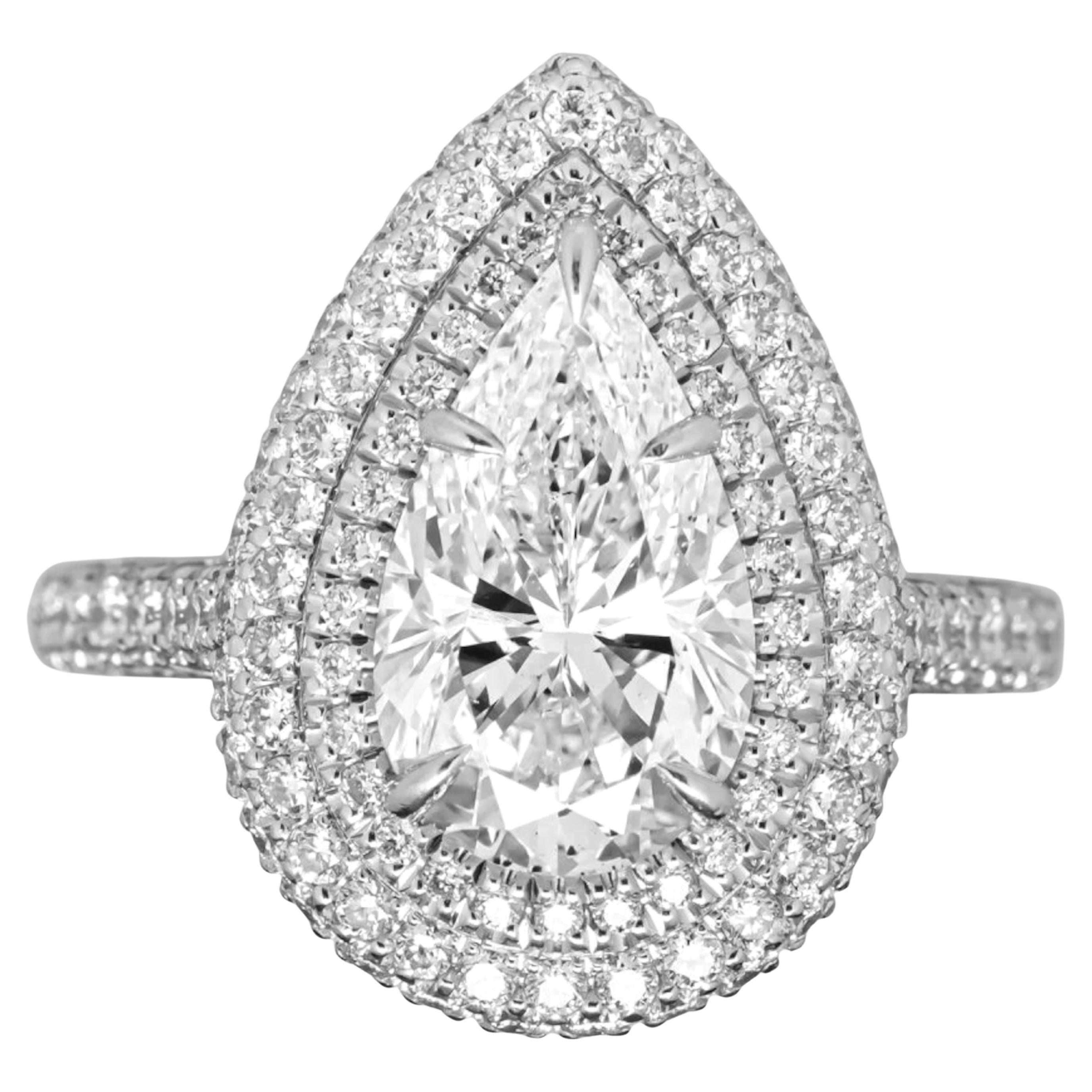 GIA Certified 5 Carat Pear Cut E Color 18K White Gold Diamond Ring