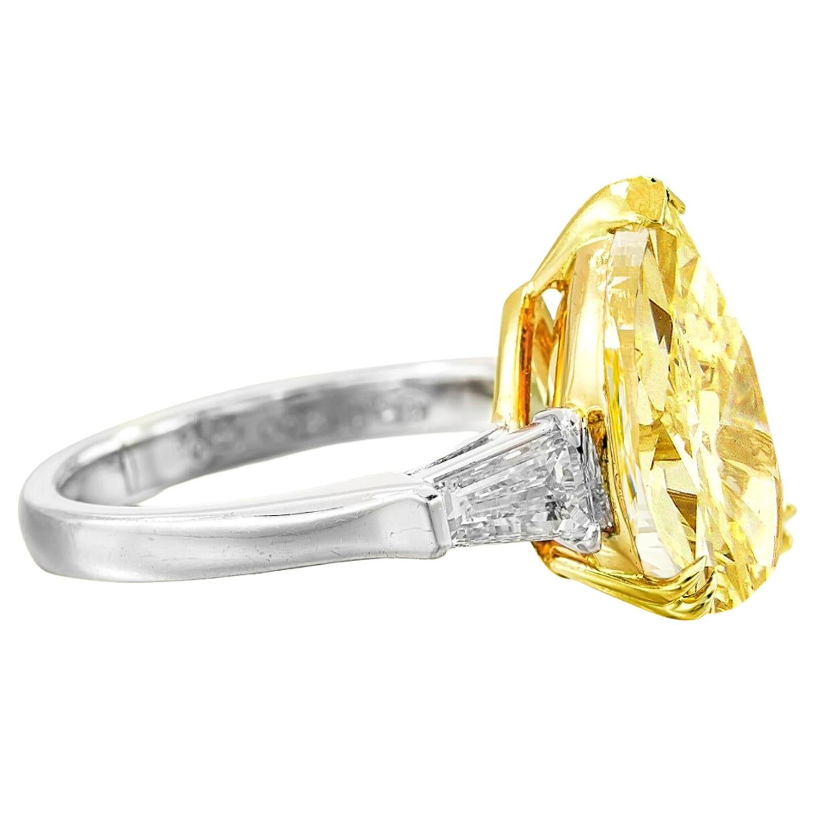 GIA Certified 4 Carat Pear Cut Fancy Yellow Diamond Solitaire Ring For ...