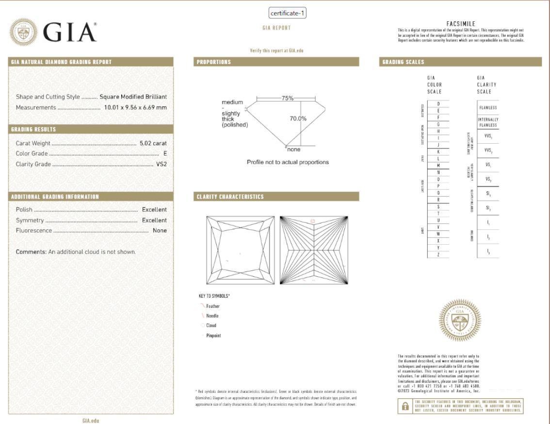 Bague pavée de 5 carats de diamants taillés en princesse, certifiée GIA en vente 5