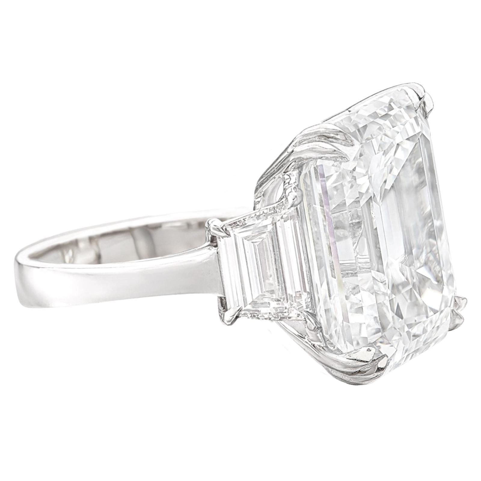 Modern GIA Certified 5 Carat Emerald Three Stone Diamond Platinum Ring For Sale
