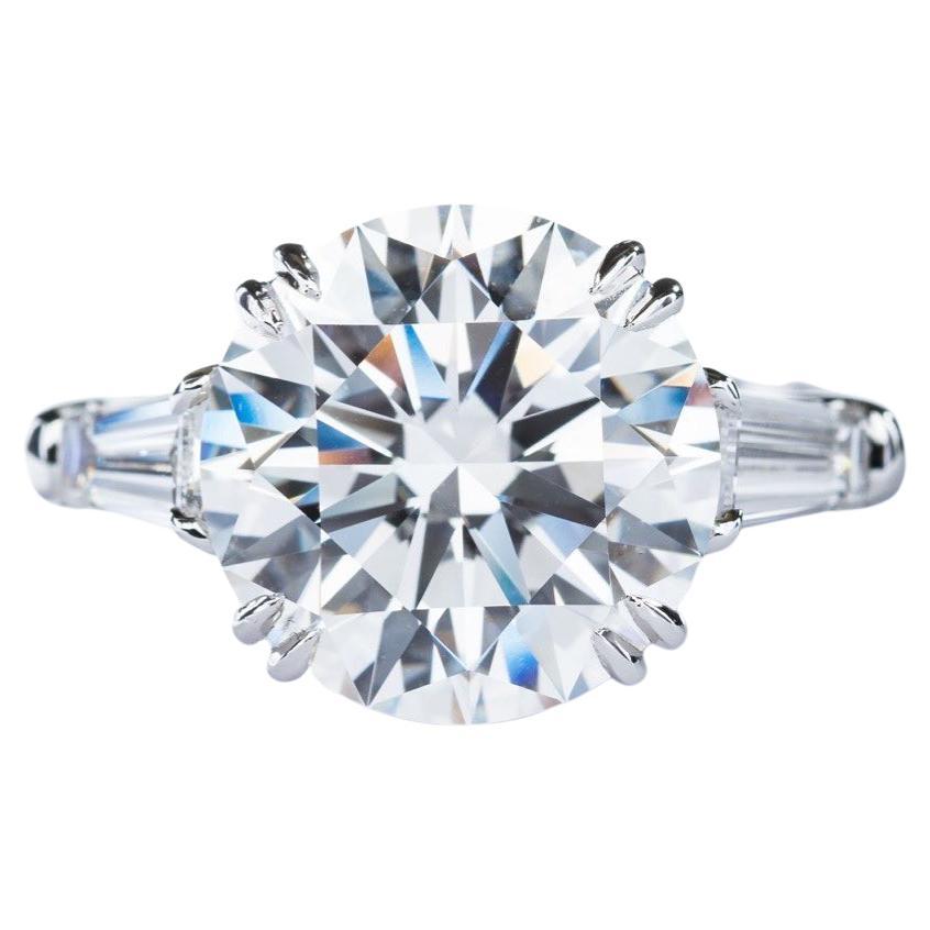 Round Cut GIA Certified 5 Carat Round Diamond Platinum Ring For Sale