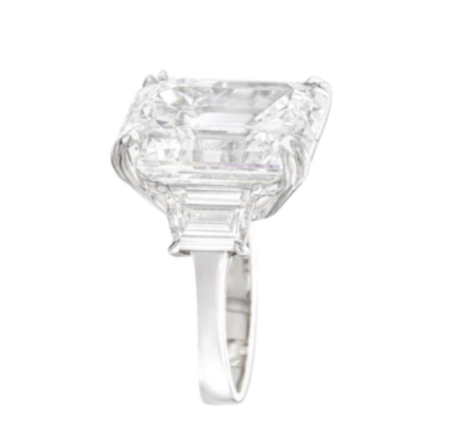 Emerald Cut GIA Certified 5 Carat Emerald Three Stone Diamond Platinum Ring For Sale