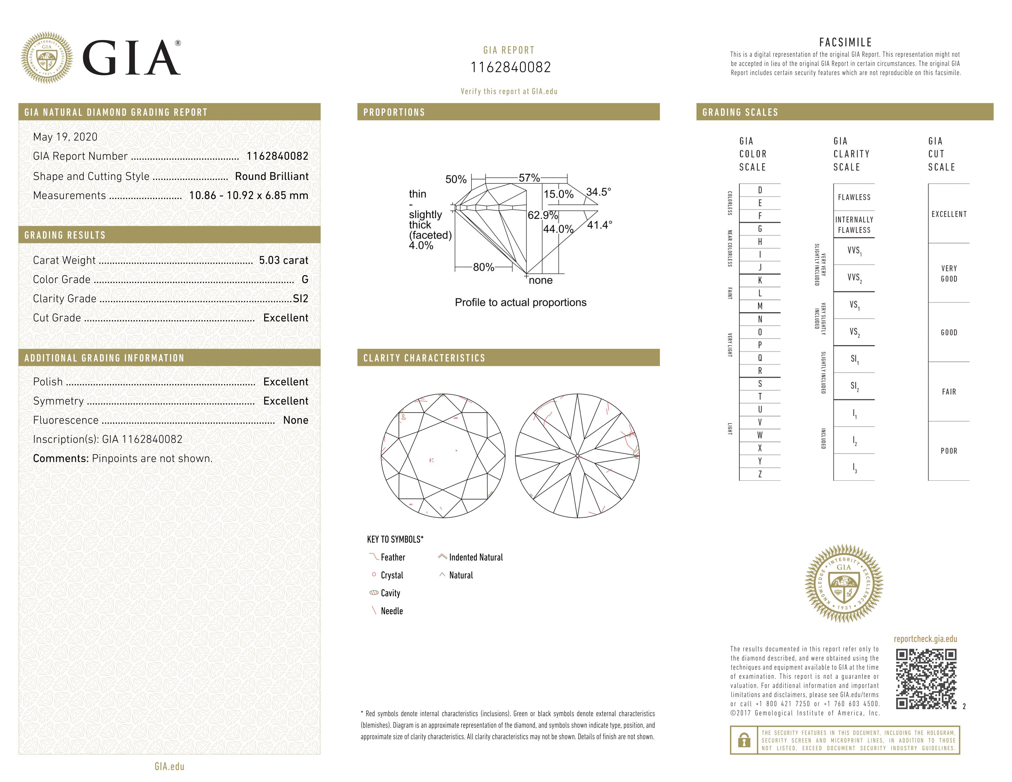 Moderno GIA Certificato 5 Carati Rotondo  Anello con diamante in vendita