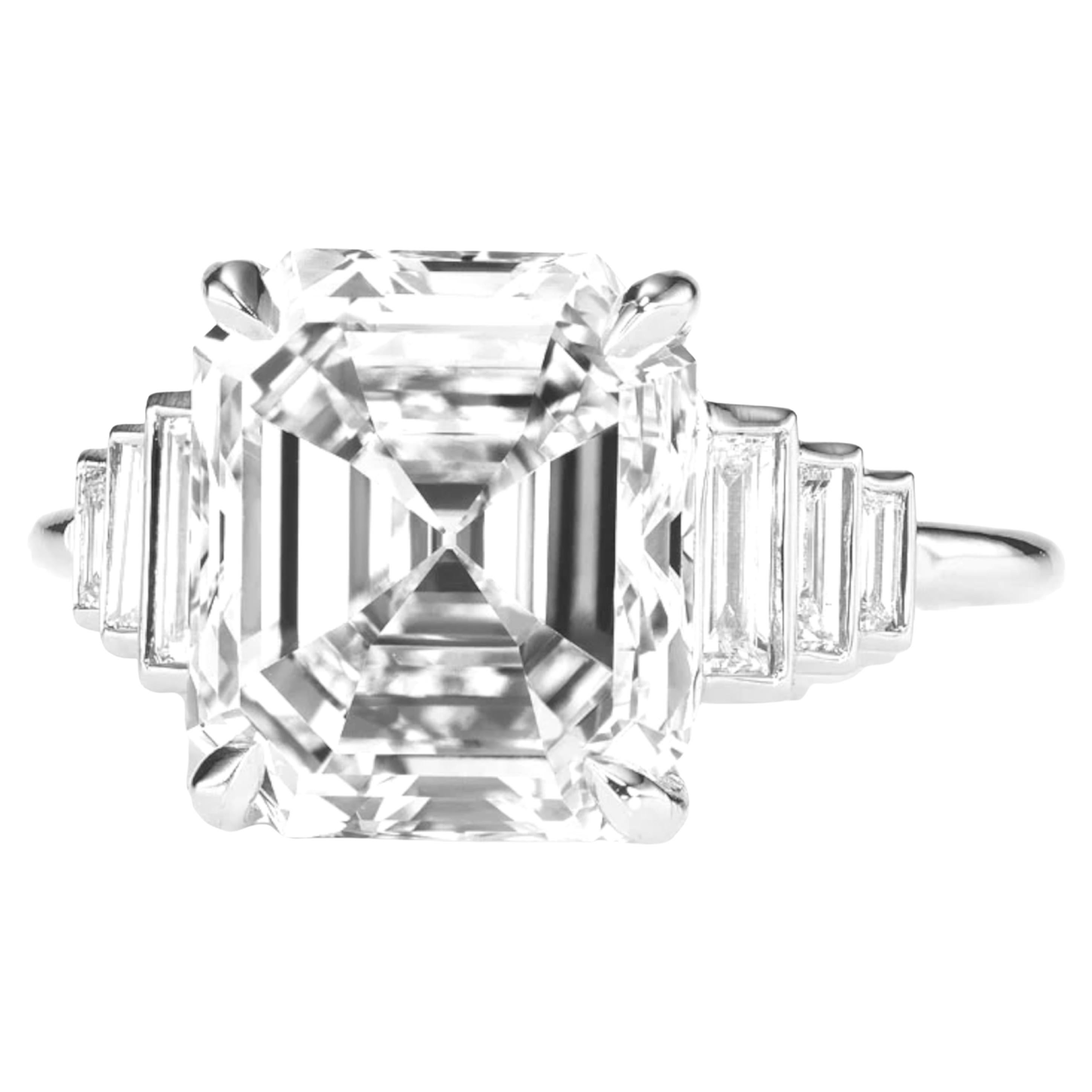 Anillo solitario de diamante redondo de 5 quilates certificado por el GIA en platino