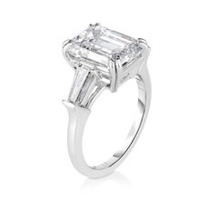 GIA Certified 5 Carat TW Emerald Cut Diamond Three Stone Platinum Ring