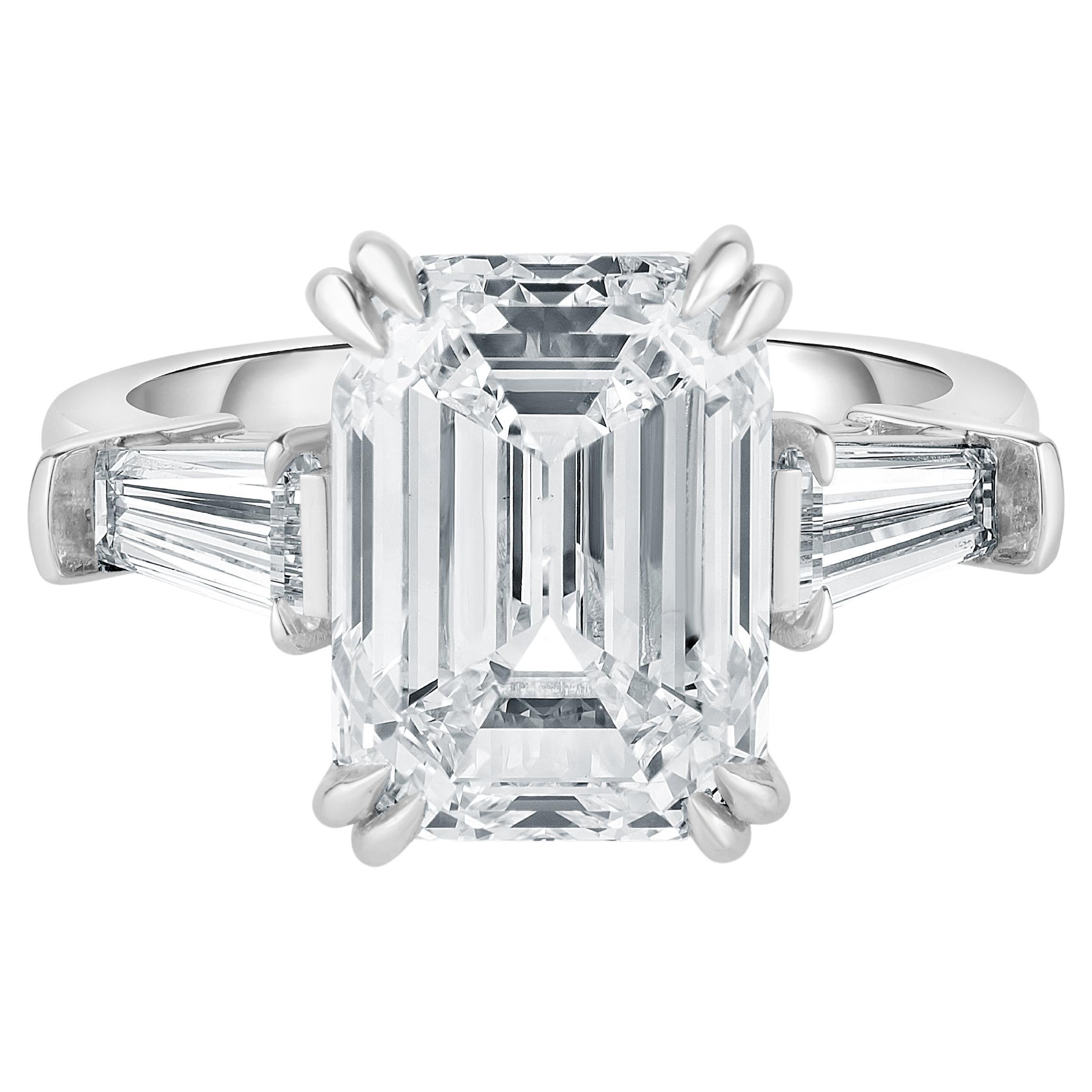 GIA Certified 5 Carat TW Emerald Cut Diamond Three Stone Platinum Ring
