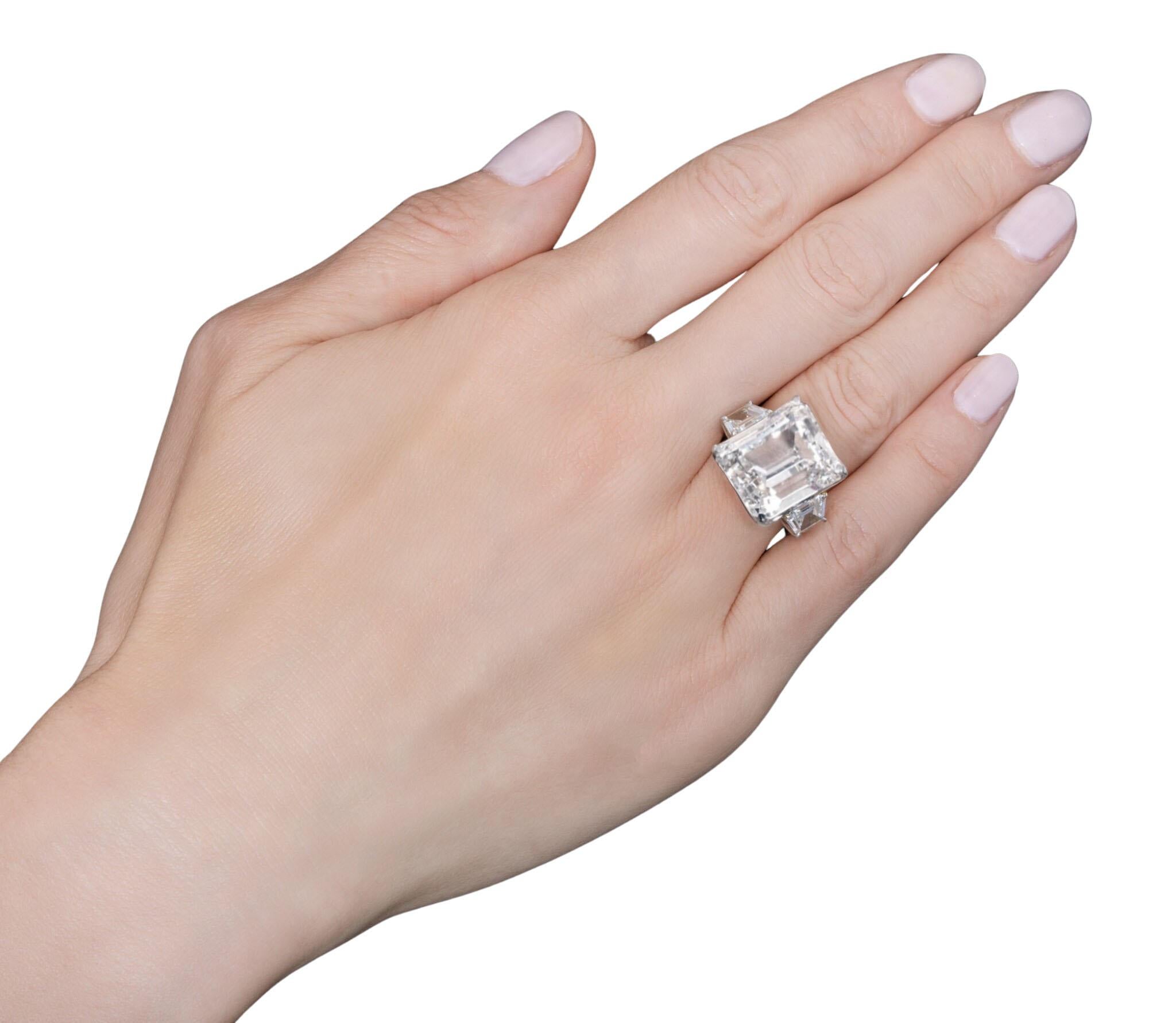Contemporary GIA Certified 5 Ct E Color VS Clarity Emerald cut Diamond 18K White Gold Ring For Sale