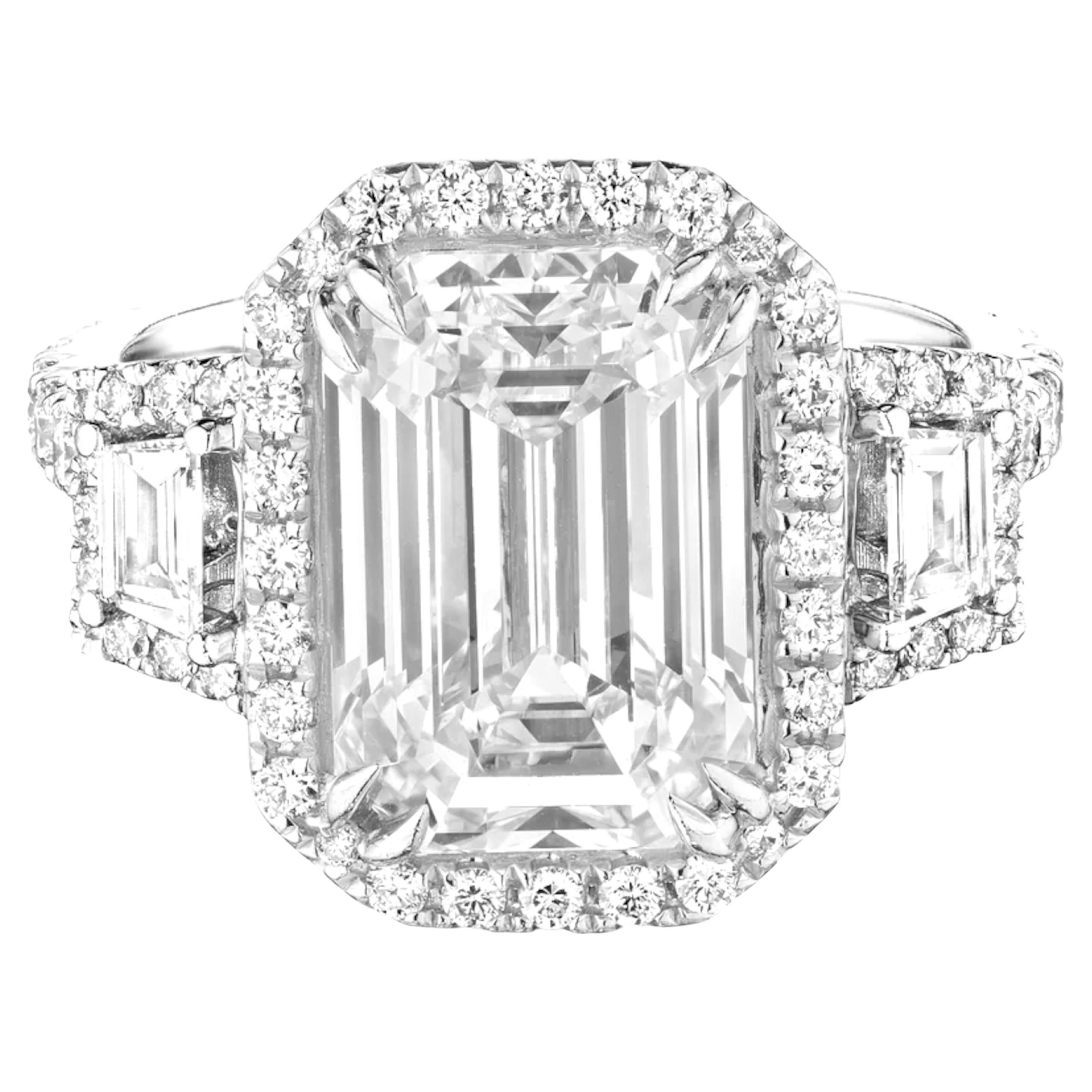 GIA Certified 5 Ct. Emerald Cut Diamond Platinum Ring
