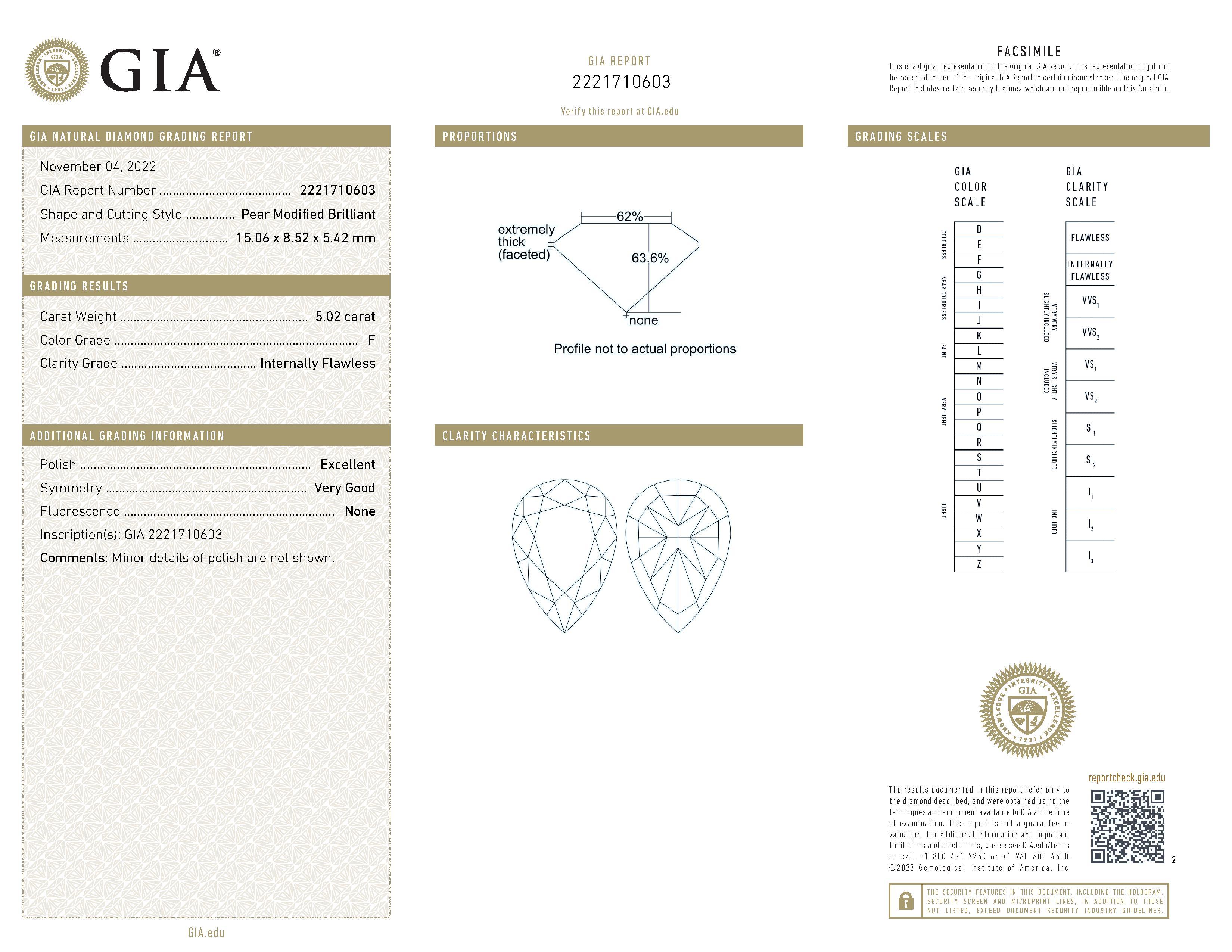 Taille poire Certifié GIA, 5 ct. Bague en platine avec diamant taille brillant en forme de poire en vente