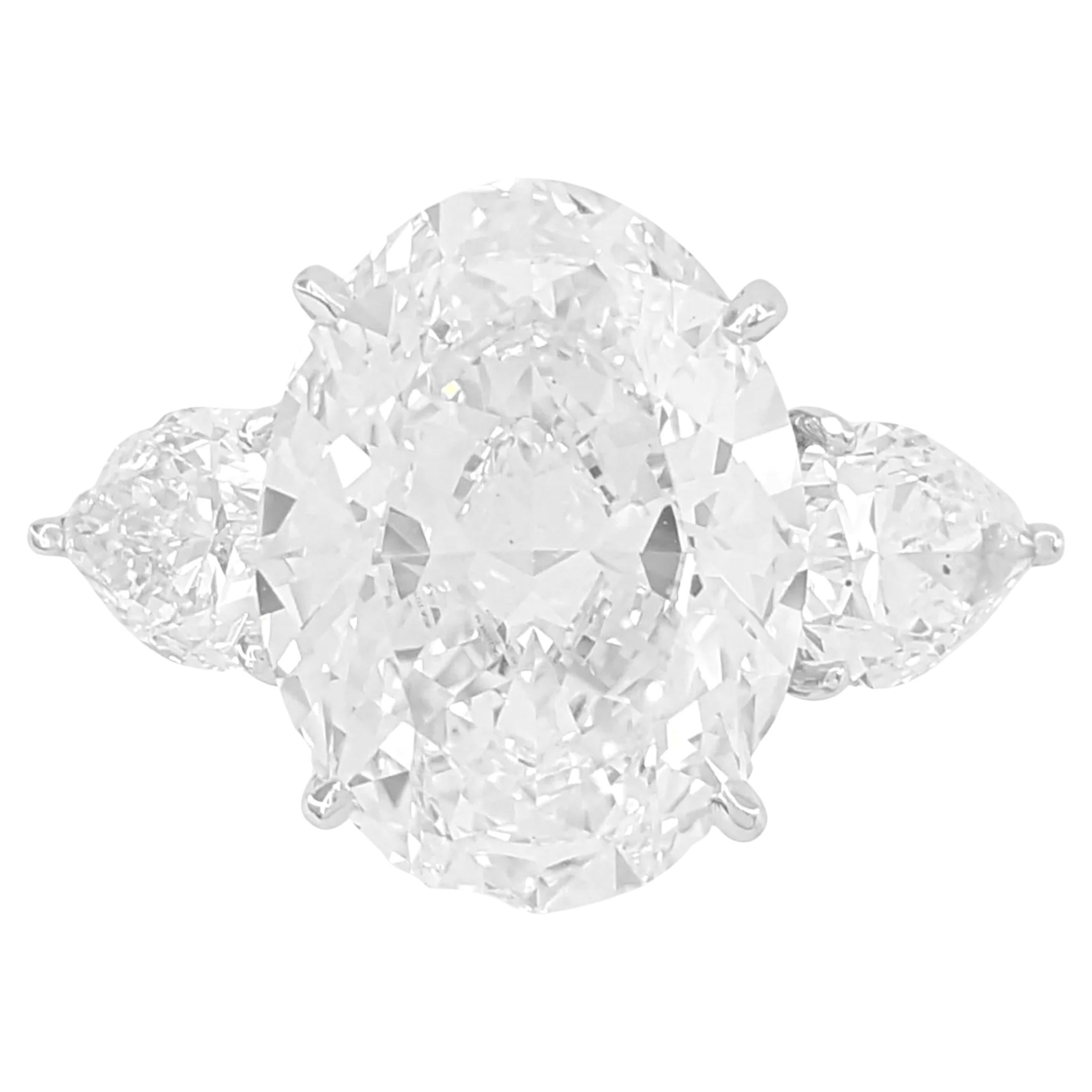 GIA Certified 5 ct Total Weight Oval Brilliant & Pear Shaped Diamond Ring